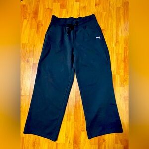 Puma Women’s Black Wide Leg Sweatpants size L with Lavender Logo